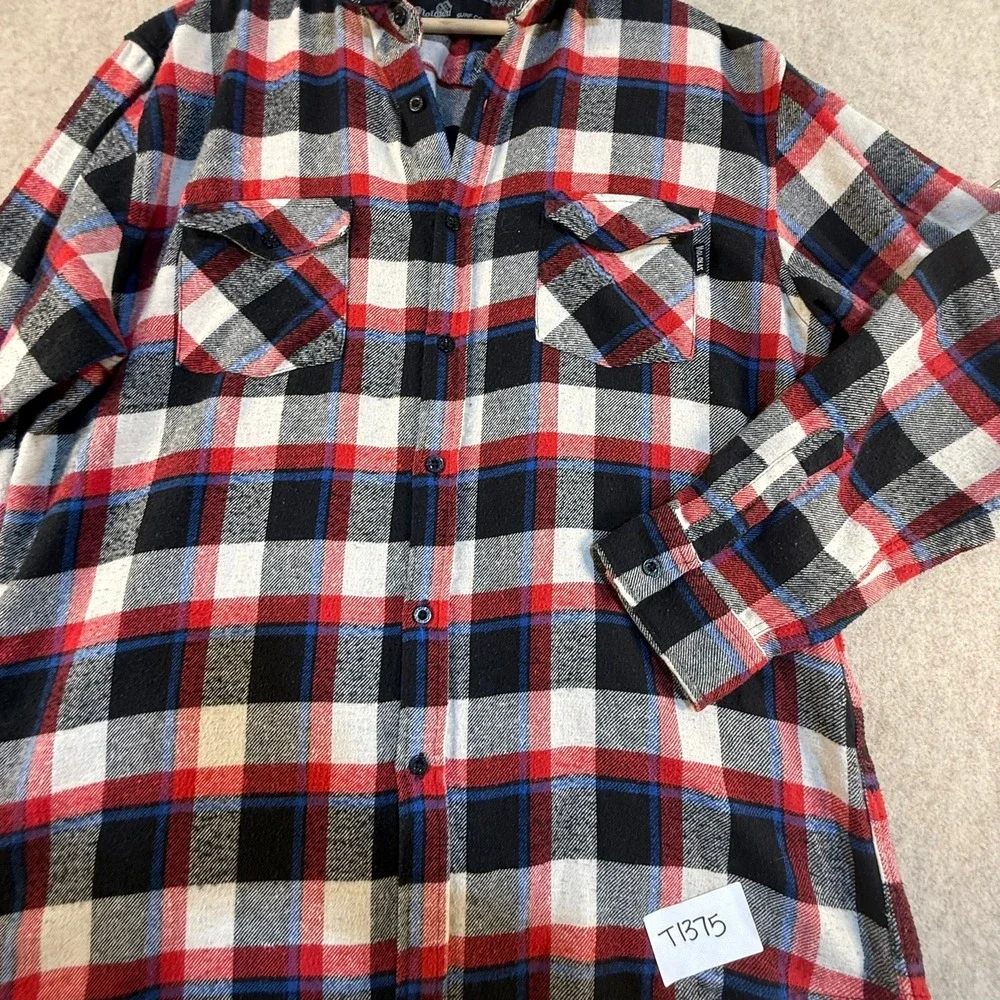 Molokai Surf Co Men XL Flannel Shirt Red White Black Plaid Long Sleeve Button Up